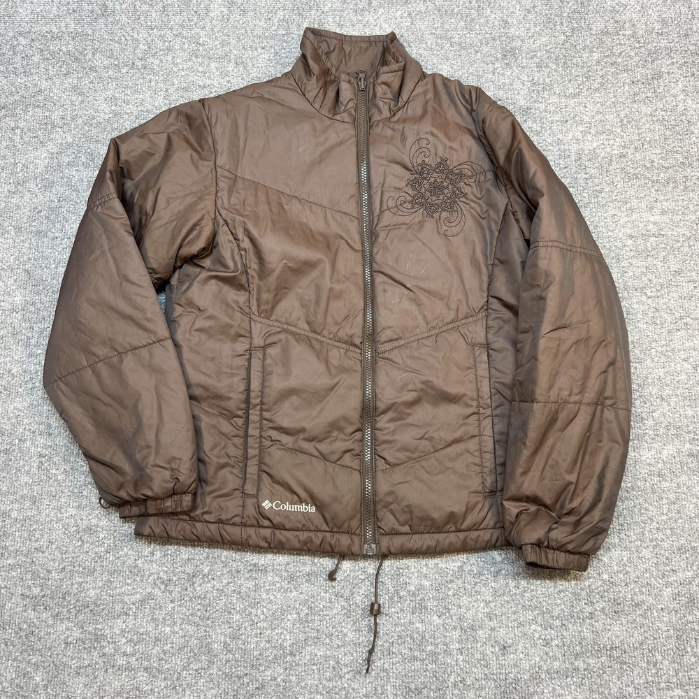 Columbia Jacket Womens Medium Brown Interchange Puffer Full Zip Floral Outdoor